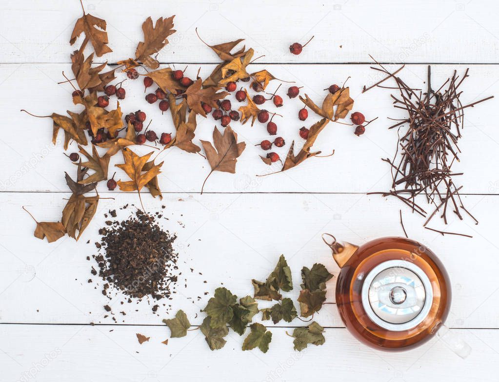 herbal tea in a transparent teapot 