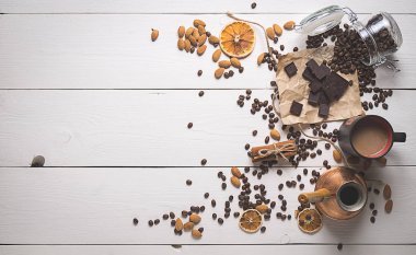 Sevgililer gününde ayarla kahve Üstten Görünüm