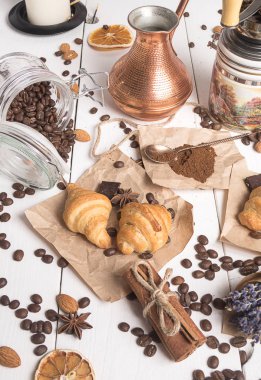 Sevgililer gününde ayarla kahve Üstten Görünüm