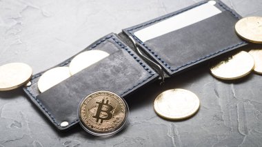 Kripto-para: Metal bitcoin paralar deri cüzdan