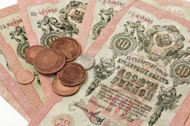 Eski notlarý ve İmparatorluk Rusya'nın bakır madeni paralar.