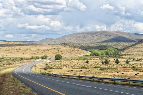 Landscape with the N9 road curving between hills near Middelburg — Stock Photo, Image