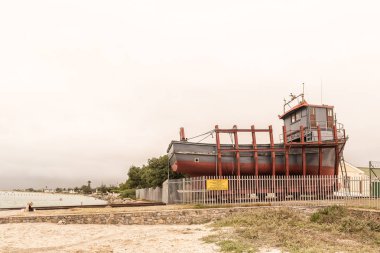 Boat on rails ready for launch at Langebaan Lagoon clipart