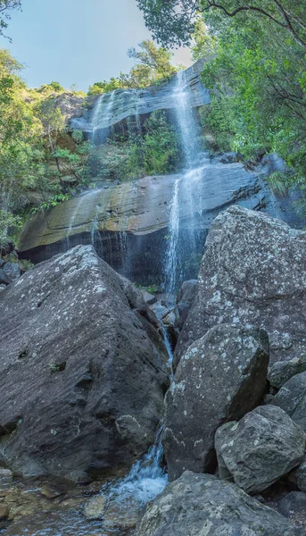 A vertical panorama of the lower Tiger Falls on Dooley Hills in the Drakensberg