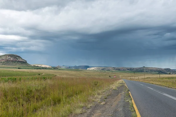 Landscape Road R26 South Fouriesburg Thunderstorm Visible — Stock Photo, Image