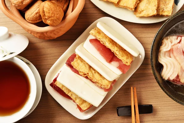 Honey ham with crispy  cracker wrapped in thin bread — Stock Photo, Image