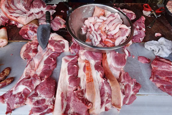 Тайваньский традиционный рынок, свиной киоск — стоковое фото
