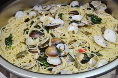 Spagetti istiridye, sarımsak ve kırmızı biber ile