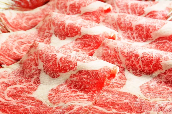 Gorący garnek składników - cienkie plasterki mięsa — Zdjęcie stockowe
