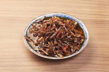 Kırmızı biber ve fermente soya fasulyesi - çay petrol sardalya Tayvanlı gıda popüler ve lezzetli meze.