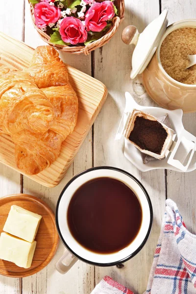 Instant Nybryggda Kopp Kaffe Ett Träbord — Stockfoto