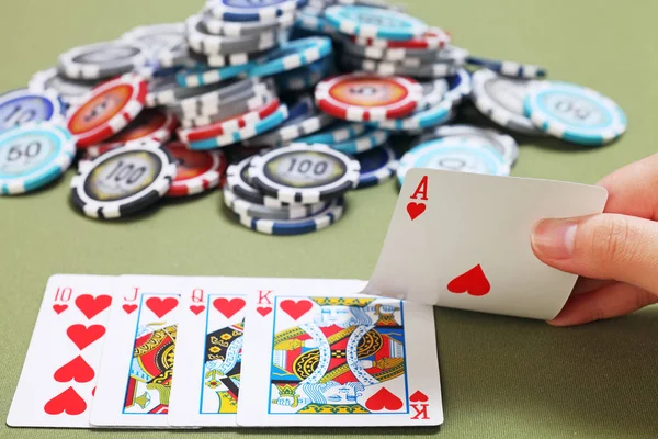 Royal Flush Poker Och Betting Flis — Stockfoto