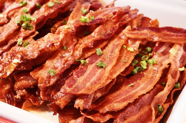 Crispy Bacon Frito Quente Canto Buffet Close — Fotografia de Stock