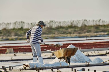 26 Mart 2020: İnsanlar Tainan, Tayvan 'da tuz tavaları üzerinde çalışıyorlar.