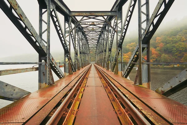 Oude spoorwegbrug in mistige ochtend — Stockfoto