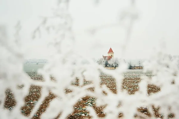 Donmuş manzara ortasında küçük mezarlığı — Stok fotoğraf