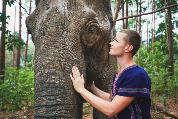 Traveler with elephant — Stock Photo, Image