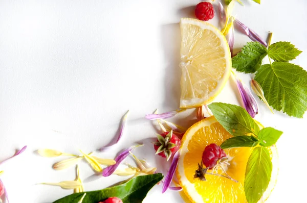 Selected fruit frame on white background