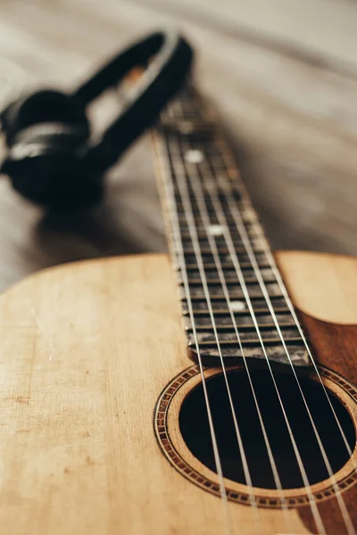 Gitary Akustyczne Słuchawki Podstrunnic — Zdjęcie stockowe