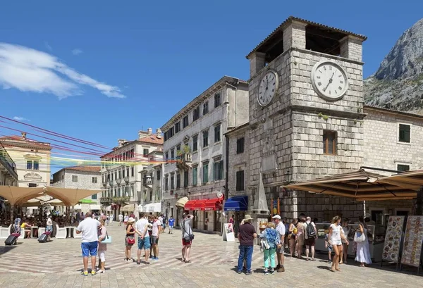 Kotor, Praça dos Braços, Torre do Relógio — Fotografia de Stock