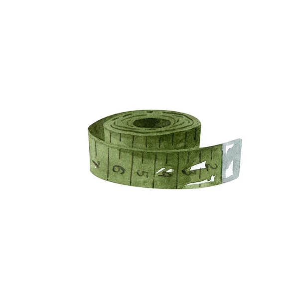 Fita Métrica Verde Isolada Sobre Fundo Branco Ilustração Aquarela Clipart — Fotografia de Stock