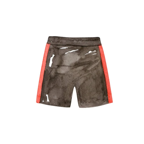 Black Red Striped Sports Shorts White Background Athletic Pants Watercolor — 스톡 사진