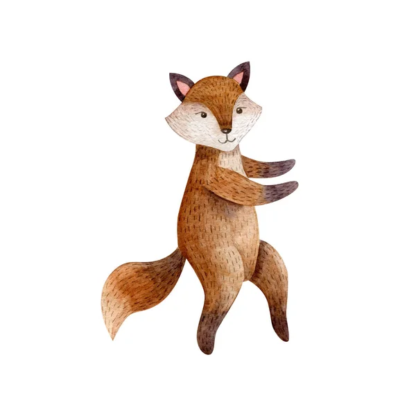 Forest Fox Isolated White Background Woodland Animal Childish Watercolor Illustration — Stock Photo, Image