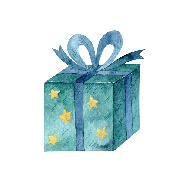 Watercolor Green Gift Stars Isolated White Background Happy Birthday Baby — 스톡 사진