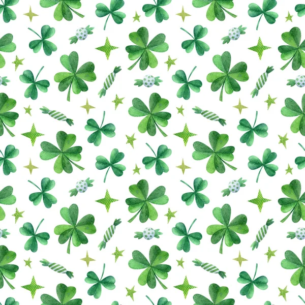 Saint Patrick Day Nahtlose Muster Mit Traditionellen Symbol Shamrock Isoliert — Stockfoto