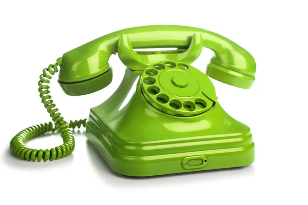 Πράσινο ρετρό τηλέφωνο σε άσπρο φόντο흰색 바탕에 녹색 레트로 전화. — 스톡 사진