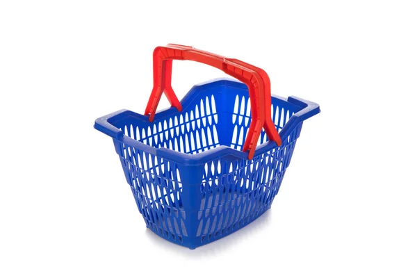 Cesta de compras azul vazio isolado no fundo branco — Fotografia de Stock