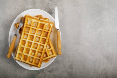 Belçika waffle plaka kopya alanı ile fırından yeni çıkmış. Üstten