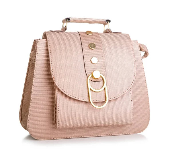 Women's fashion accessories. Leather woman handbag on white back — Stock Photo, Image