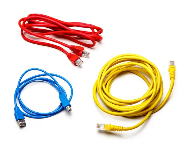 Set of diferent color cable on white background. — Stock Photo, Image
