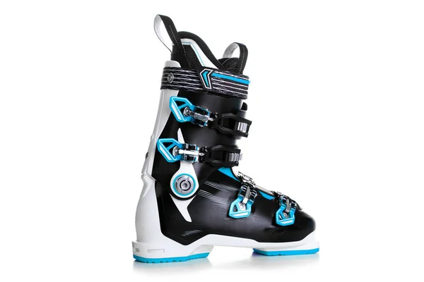 Profesional Blu scarponi da sci isolati su sfondo bianco — Foto Stock