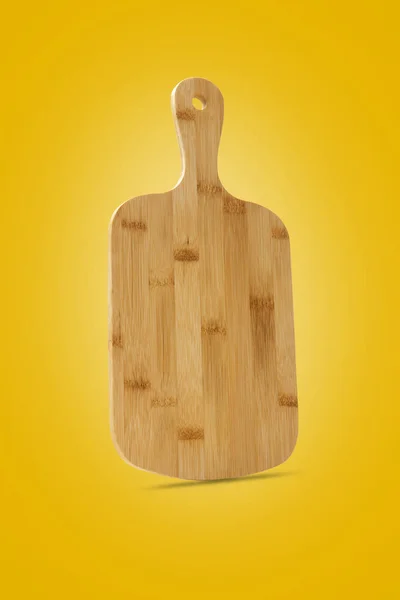 Bamboo Wood Cutting Board Handmade Wood Cutting Board Yellow Background — Stock Photo, Image