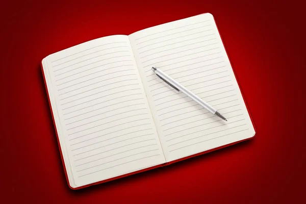 Cuaderno Abierto Blanco Sobre Fondo Rojo Incluido Recorte Ruta Bloc — Foto de Stock