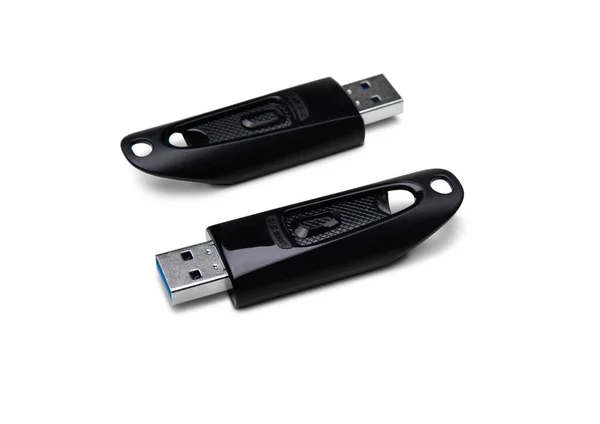 Usb Memory Isolated White Usb Memory Black Body Included Clipping — Stock Photo, Image