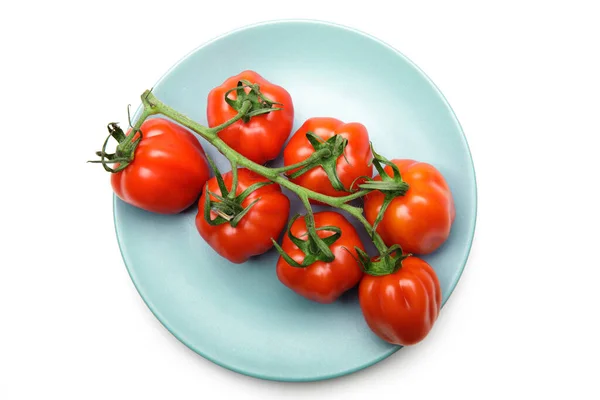 Tomate Tomatenzweig Tomatenzweig Teller Isoliert Auf Weiß — Stockfoto