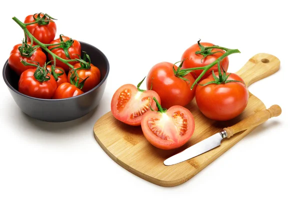 Frische Rote Sorte Von Tomaten Auf Weißem Hintergrund Tomatengemüsekonzept — Stockfoto