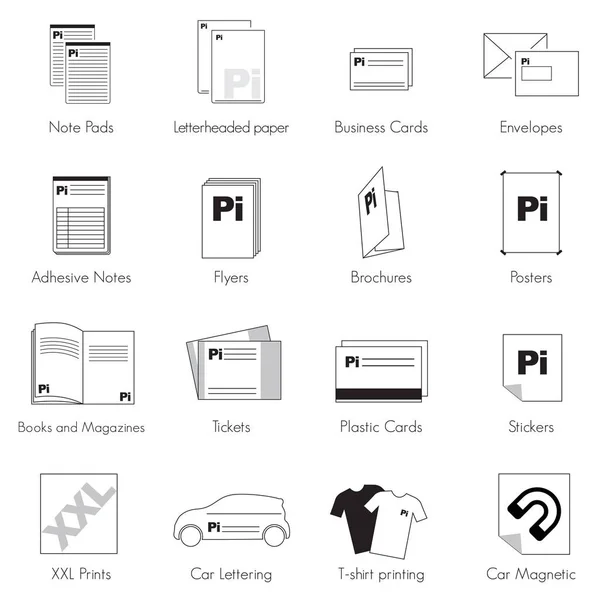 Iconos de impresión vectorial sobre fondo blanco — Vector de stock