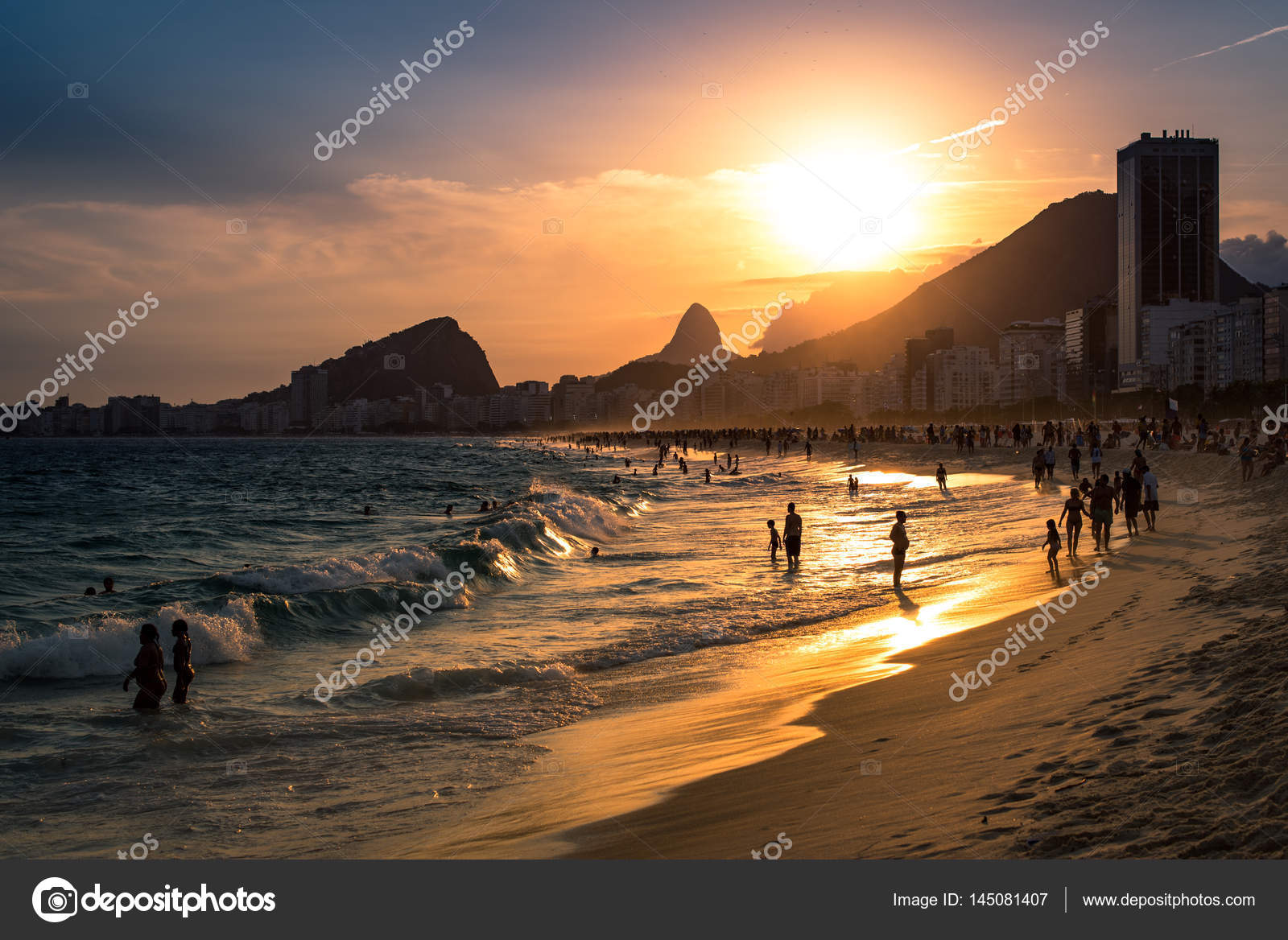 Sunset View In Copacabana Beach In Rio De Janeiro Stock Photo By C Dabldy