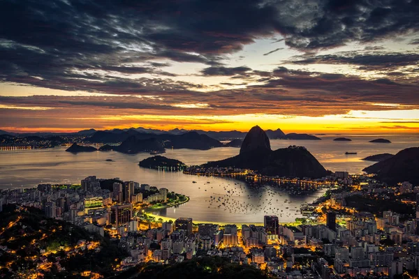 Panorámás Kilátással Rio Janeiro City Éjszaka — Stock Fotó