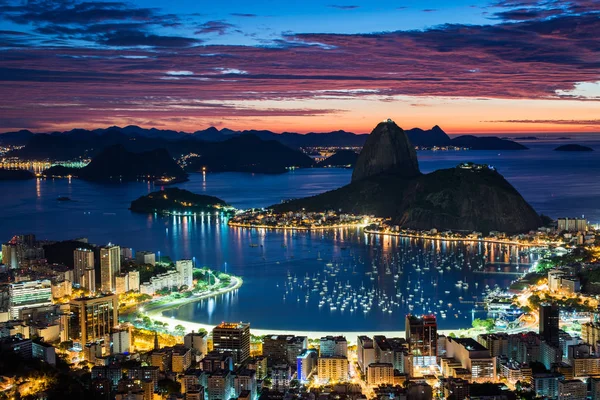 Vista Panorâmica Das Luzes Cidade Rio Janeiro Noite — Fotografia de Stock