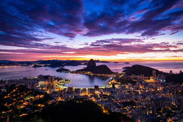 Vista Panorámica Las Luces Ciudad Río Janeiro Por Noche — Foto de Stock