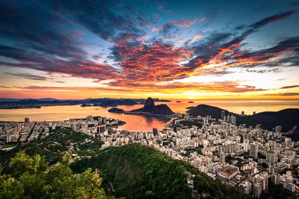 Panorámás Kilátással Rio Janeiro City Során Naplemente — Stock Fotó