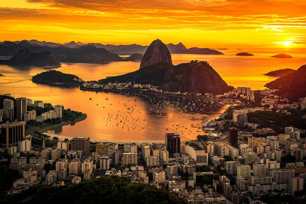 Panorámás Kilátással Rio Janeiro City Során Naplemente — Stock Fotó