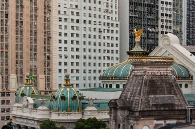 Rio De Janeiro, Brezilya - 16 Şubat 2018: Cityscape, Rio de Janeiro Downtown akşam