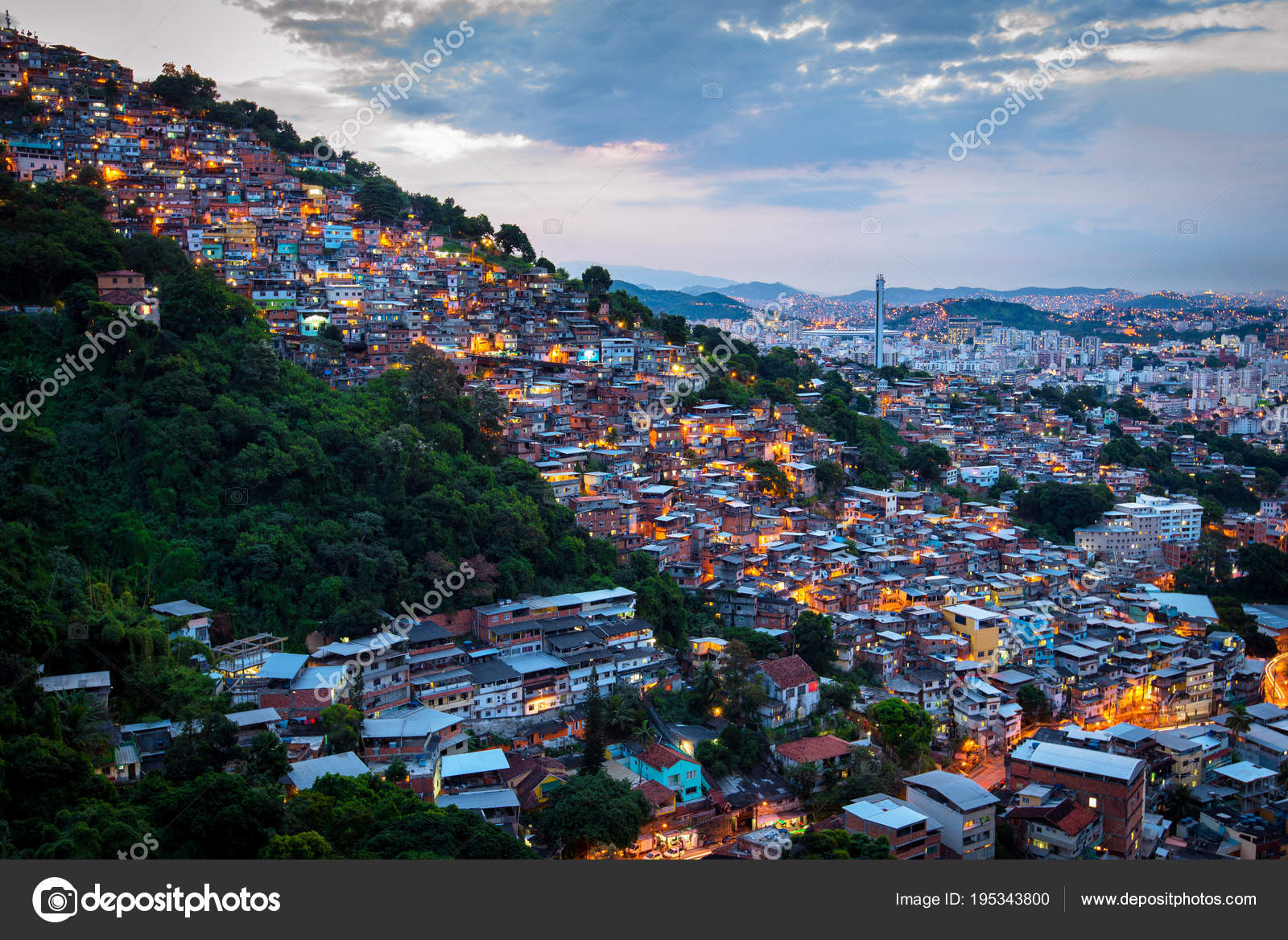 View Rio Janeiro Slums Hills Dusk Stock Photo By C Dabldy