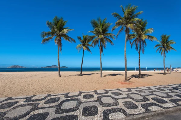 Kuuluisa Ipanema Mosaiikki Sidewalk Palmuja Rannalla Rio Janeirossa Brasiliassa — kuvapankkivalokuva